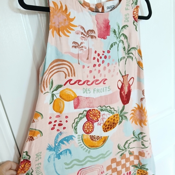 Paper Heart Linen Blend Mini Dress  SMALL Summer Pink Fruit Watercolor Resort - Picture 7 of 7